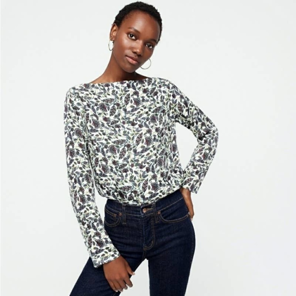 NEW J. Crew Drapey Floral Boat Neck Top Ivory Jungle XXL